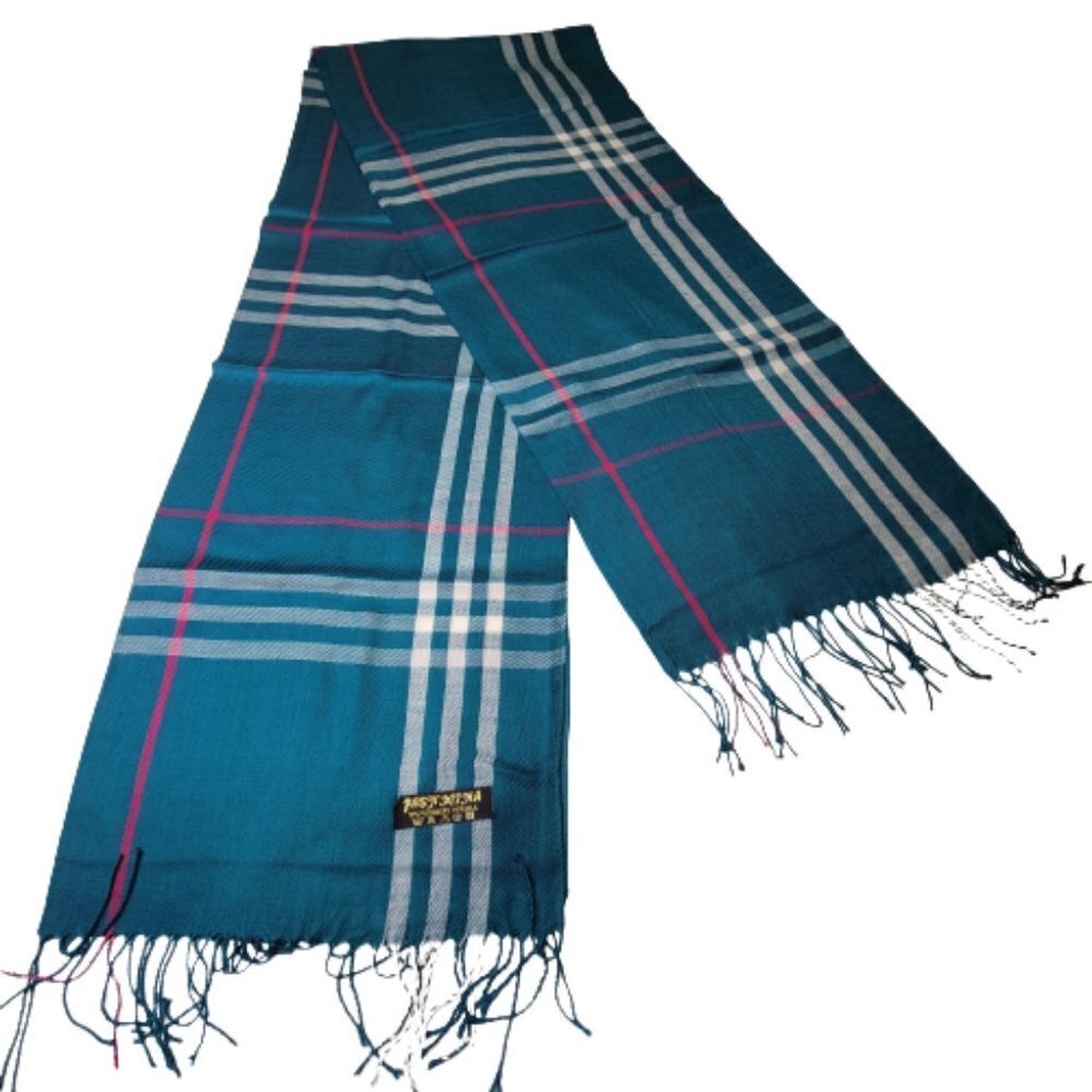 Blue Scarf Tartan or Plaid Print Scarf Long Rectangular- NEW